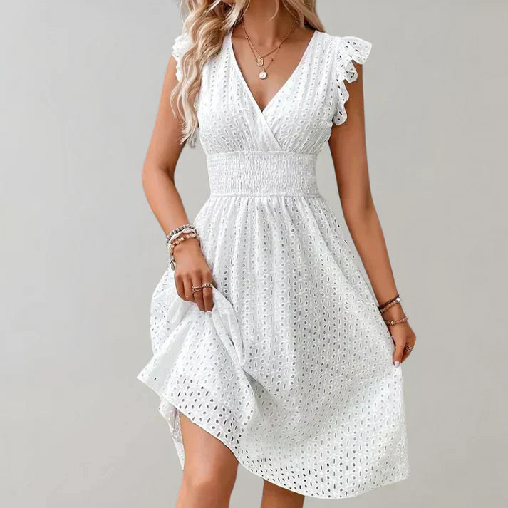 Abito Midi Donna in Pizzo Sangallo con Scollo a V