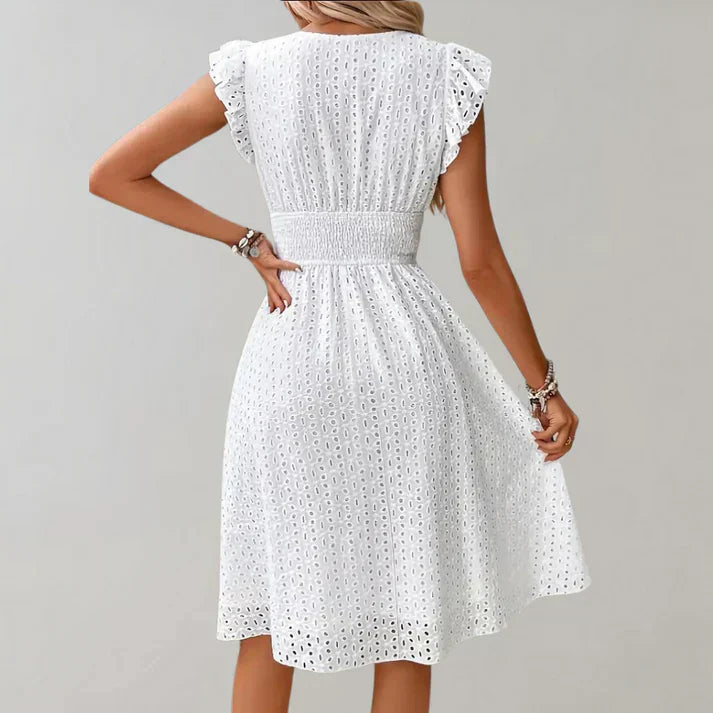Abito Midi Donna in Pizzo Sangallo con Scollo a V