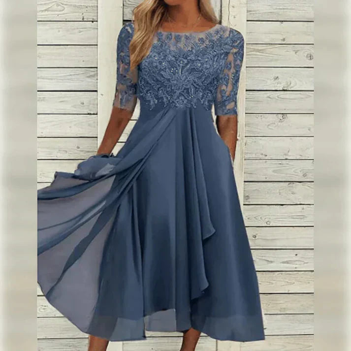 Aria™ - Robe Midi en Dentelle et Chiffon