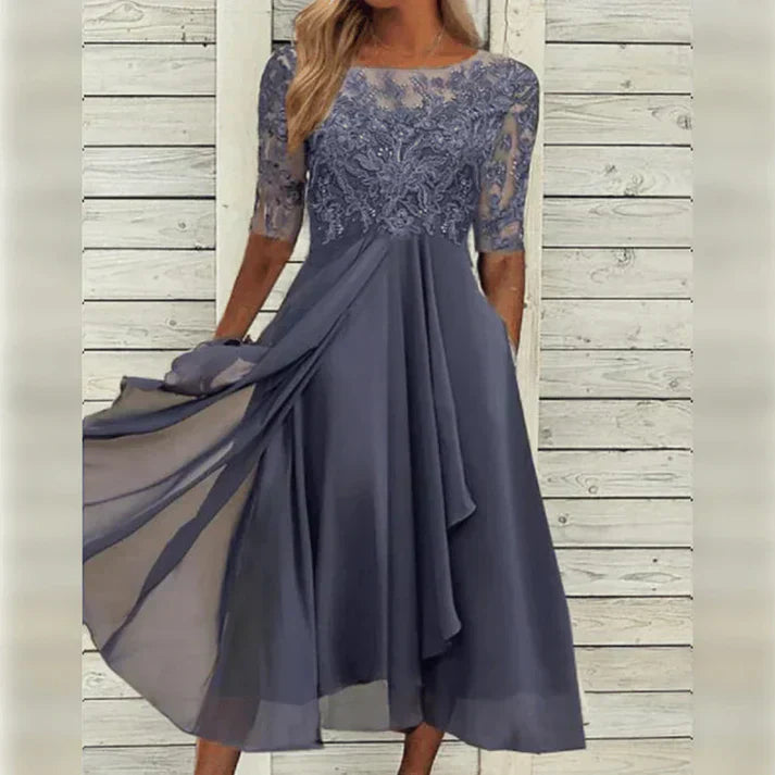 Aria™ - Robe Midi en Dentelle et Chiffon