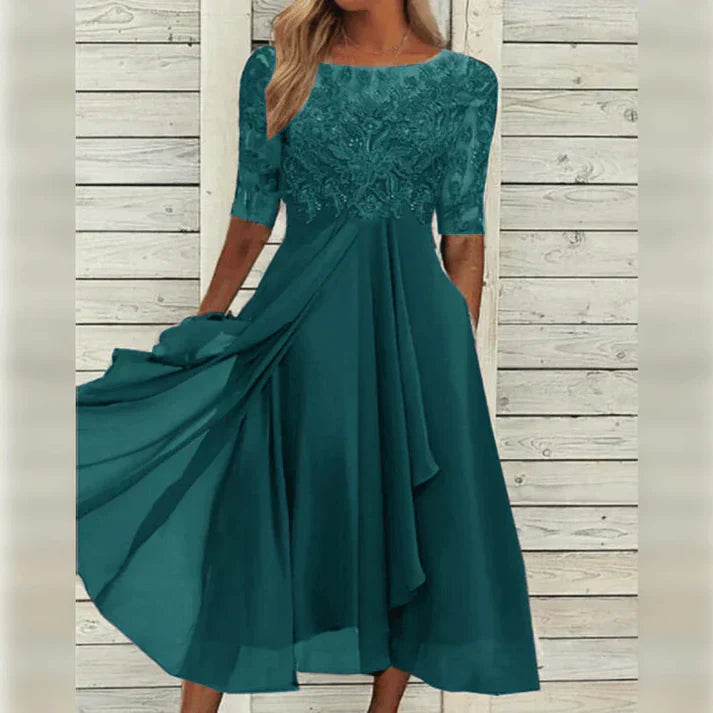 Aria™ - Robe Midi en Dentelle et Chiffon