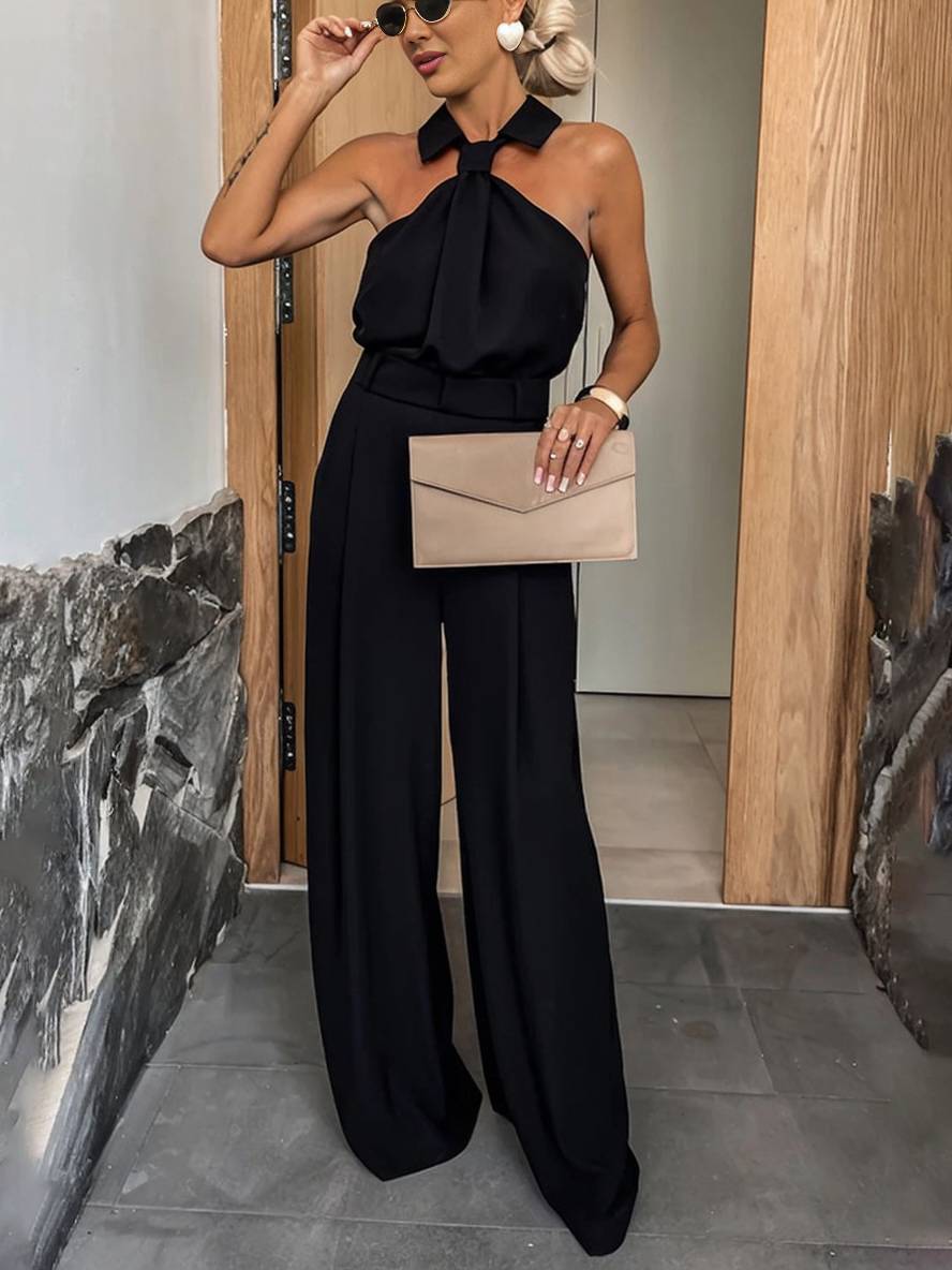 Tuta Palazzo Schiena Scoperta con Cintura – Eleganza Chic