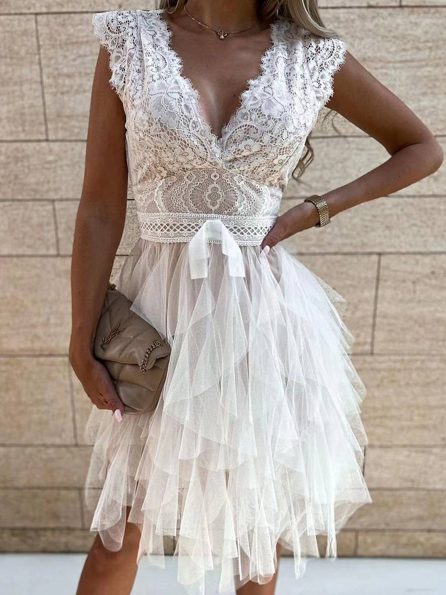 Wendy Abito da Cocktail Donna – Vestito Corto Senza Maniche in Tulle Stile Tutu con Scollo a V e Schiena Scoperta
