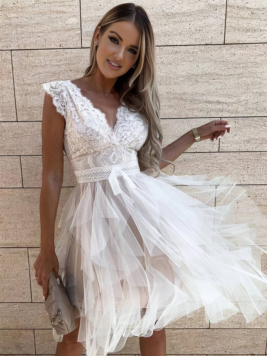 Wendy Abito da Cocktail Donna – Vestito Corto Senza Maniche in Tulle Stile Tutu con Scollo a V e Schiena Scoperta