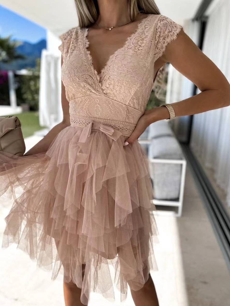 Wendy Abito da Cocktail Donna – Vestito Corto Senza Maniche in Tulle Stile Tutu con Scollo a V e Schiena Scoperta
