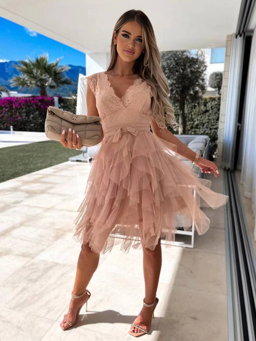 Wendy Abito da Cocktail Donna – Vestito Corto Senza Maniche in Tulle Stile Tutu con Scollo a V e Schiena Scoperta