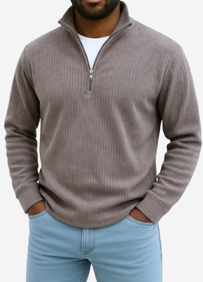 Maglione Uomo a Coste con Mezza Zip Vestibilità Regolare