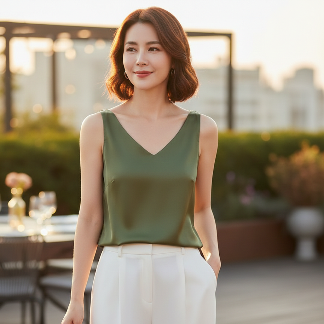 Camila | Women's Draped Sleeveless Top | V-Neck | Soft Fabric