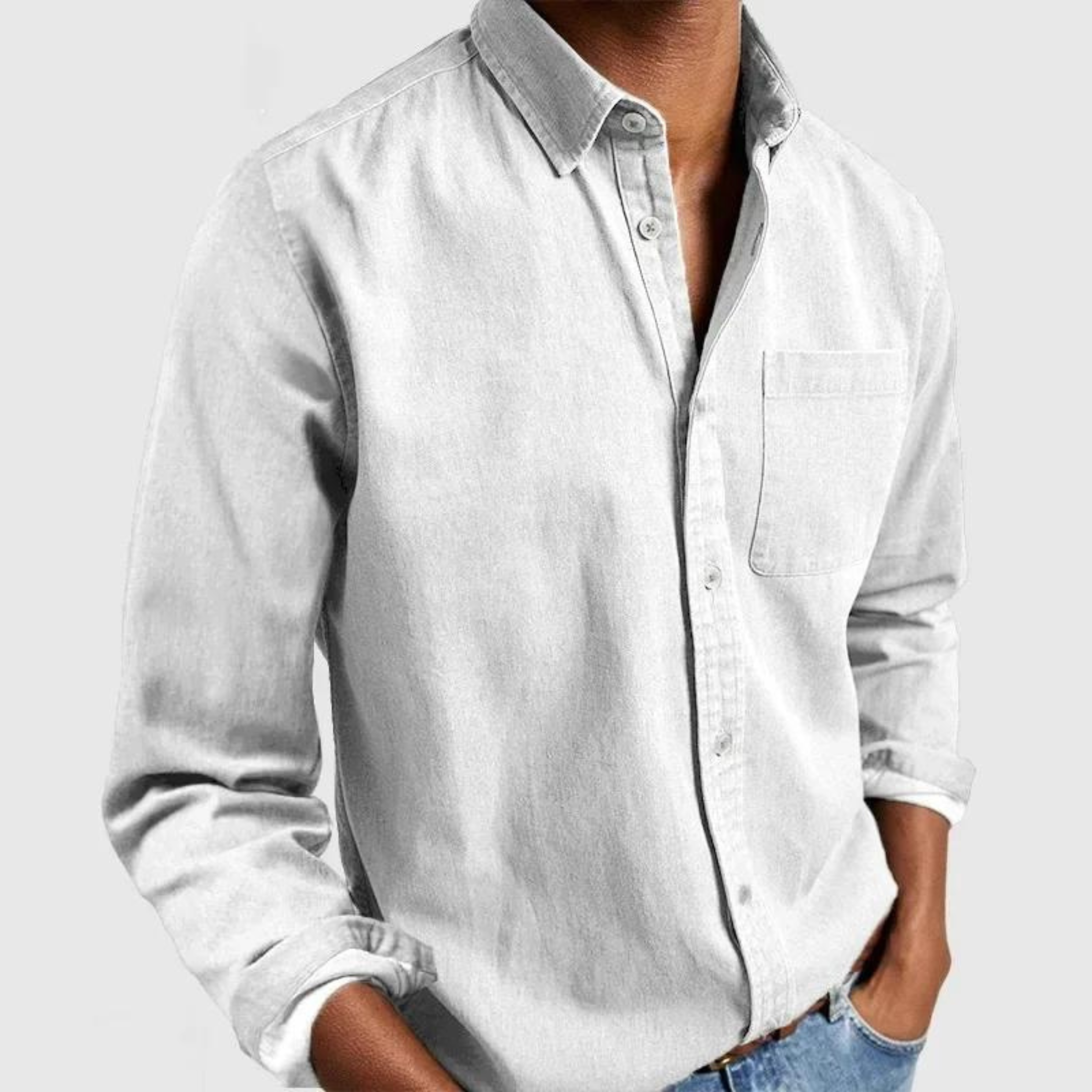 Camisa casual de hombre de lino y algodón de manga larga