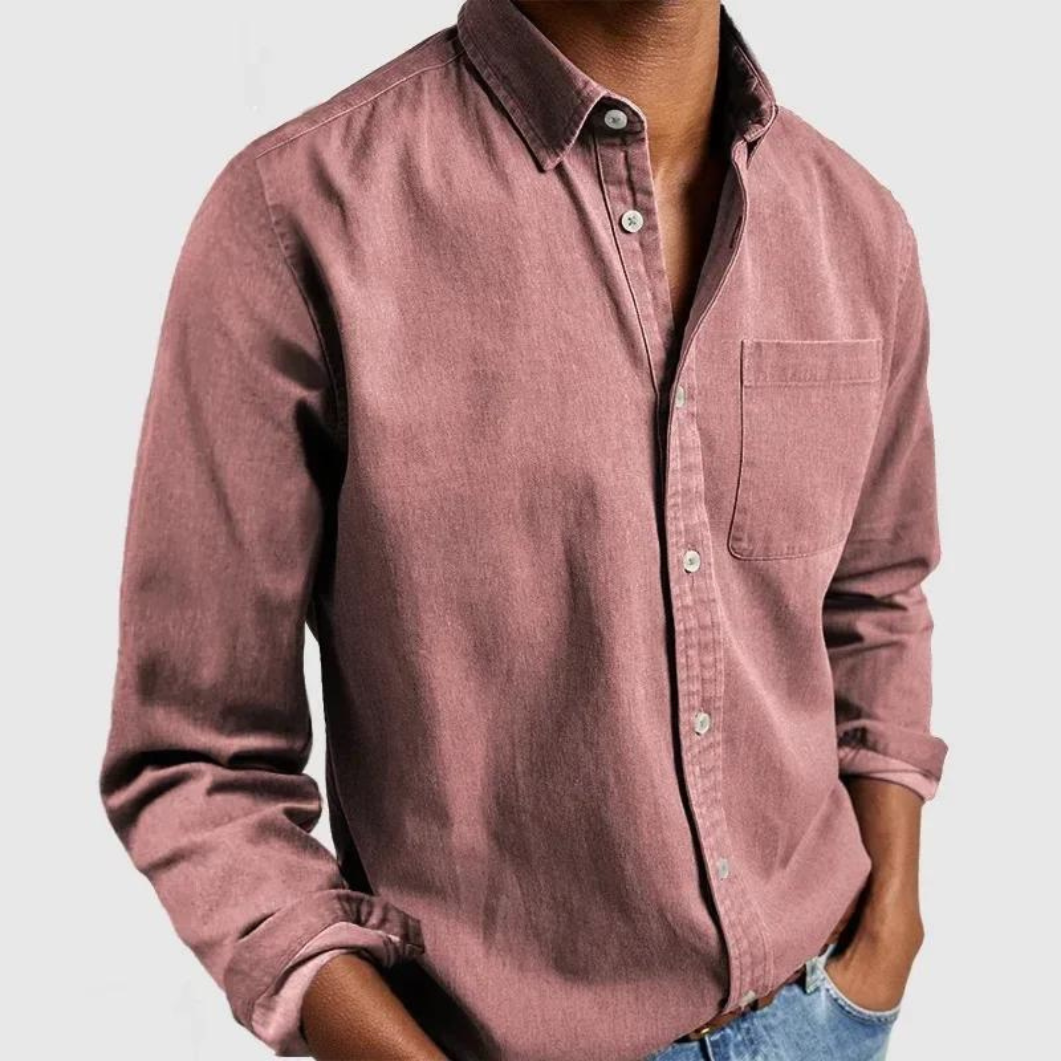 Camisa casual de hombre de lino y algodón de manga larga