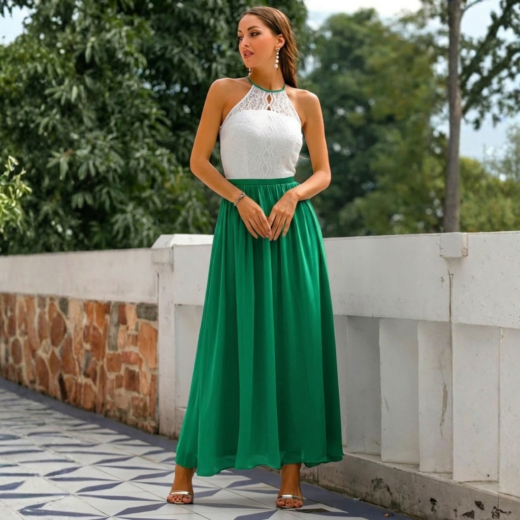 Celia | Gonna Lunga da Invitata al Matrimonio Fluida Donna Vita Alta