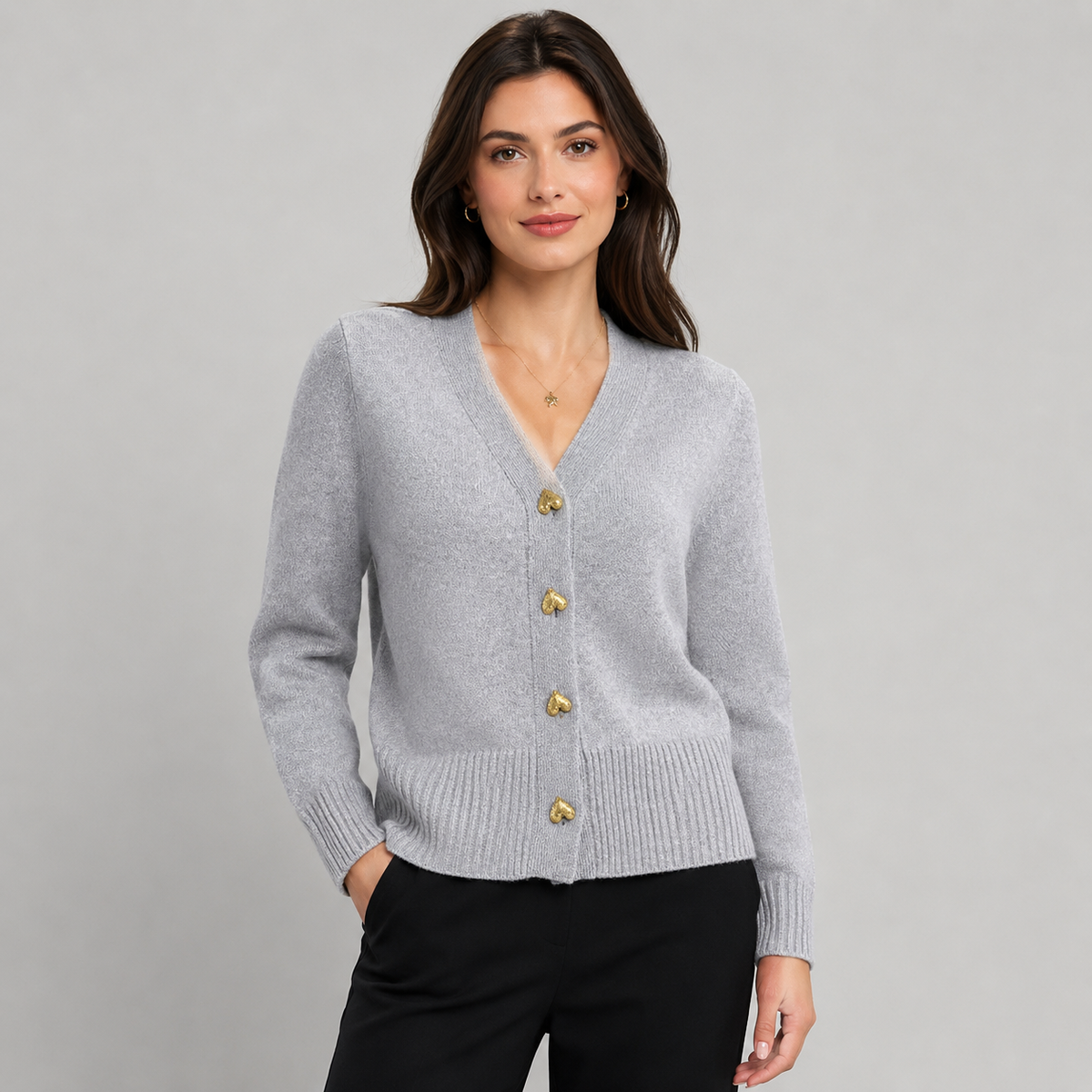 Cardigan da Donna con Scollo a V e Bottoni Dorati