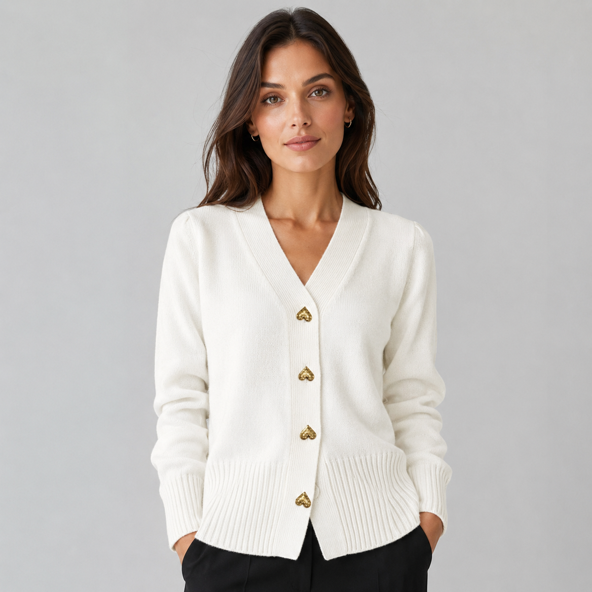 Cardigan da Donna con Scollo a V e Bottoni Dorati