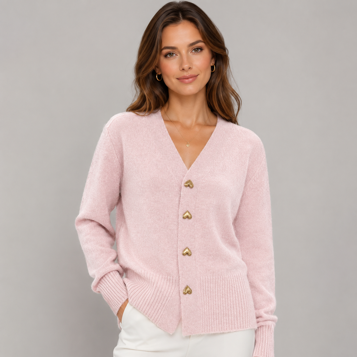 Cardigan da Donna con Scollo a V e Bottoni Dorati