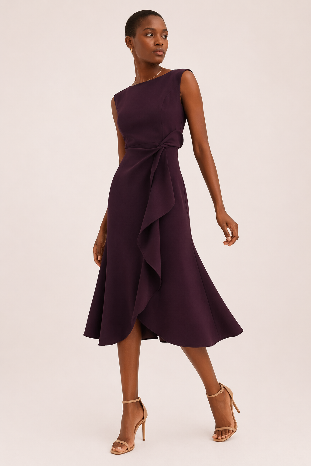 Robe midi élégante pour femme, ajustée avec fente