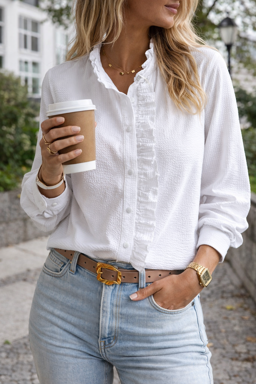 Camicia da Donna con Dettaglio Arricciato e Bottoni