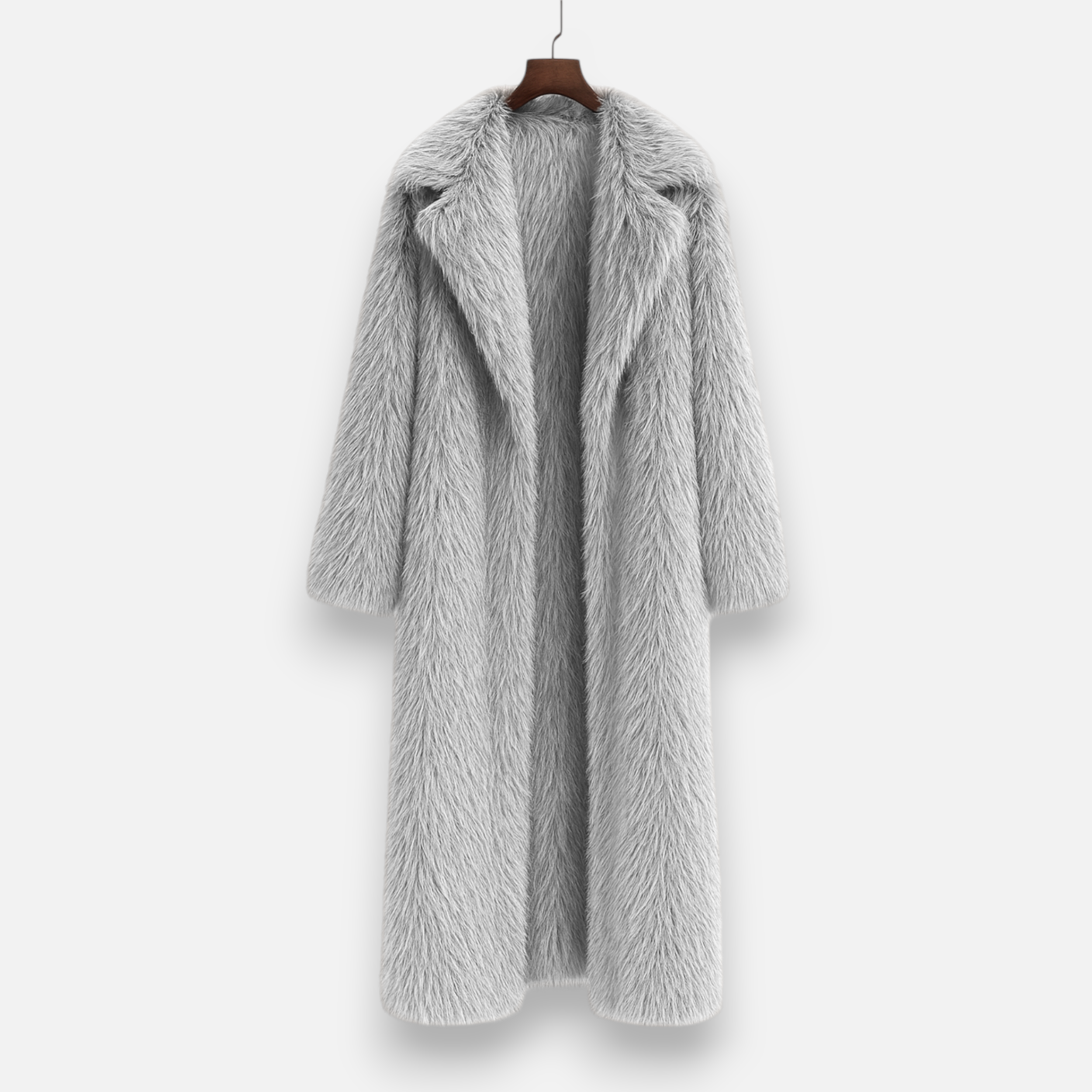 Cappotto Lungo Donna Effetto Pelliccia con Collo Ampio