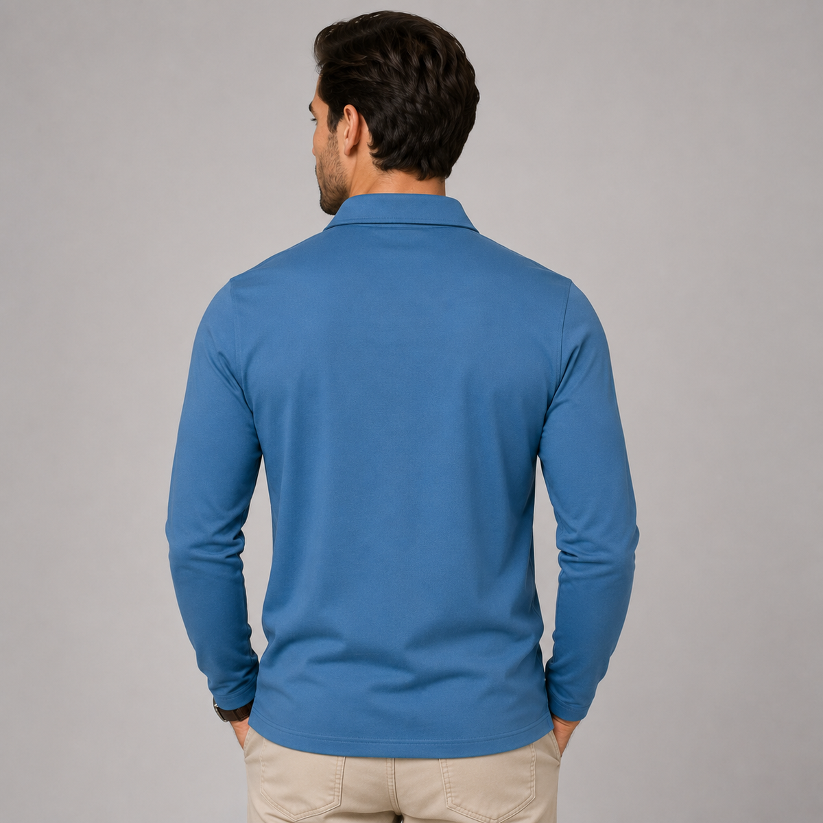 Polo a Maniche Lunghe da Uomo con Colletto a Contrasto