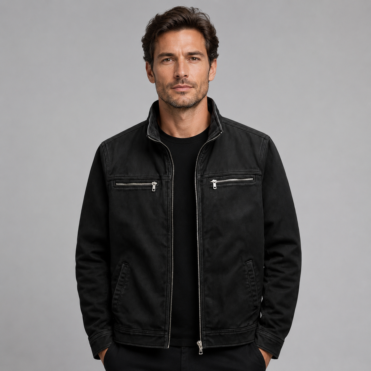 Giacca Casual da Uomo con Zip e Tasche sul Petto