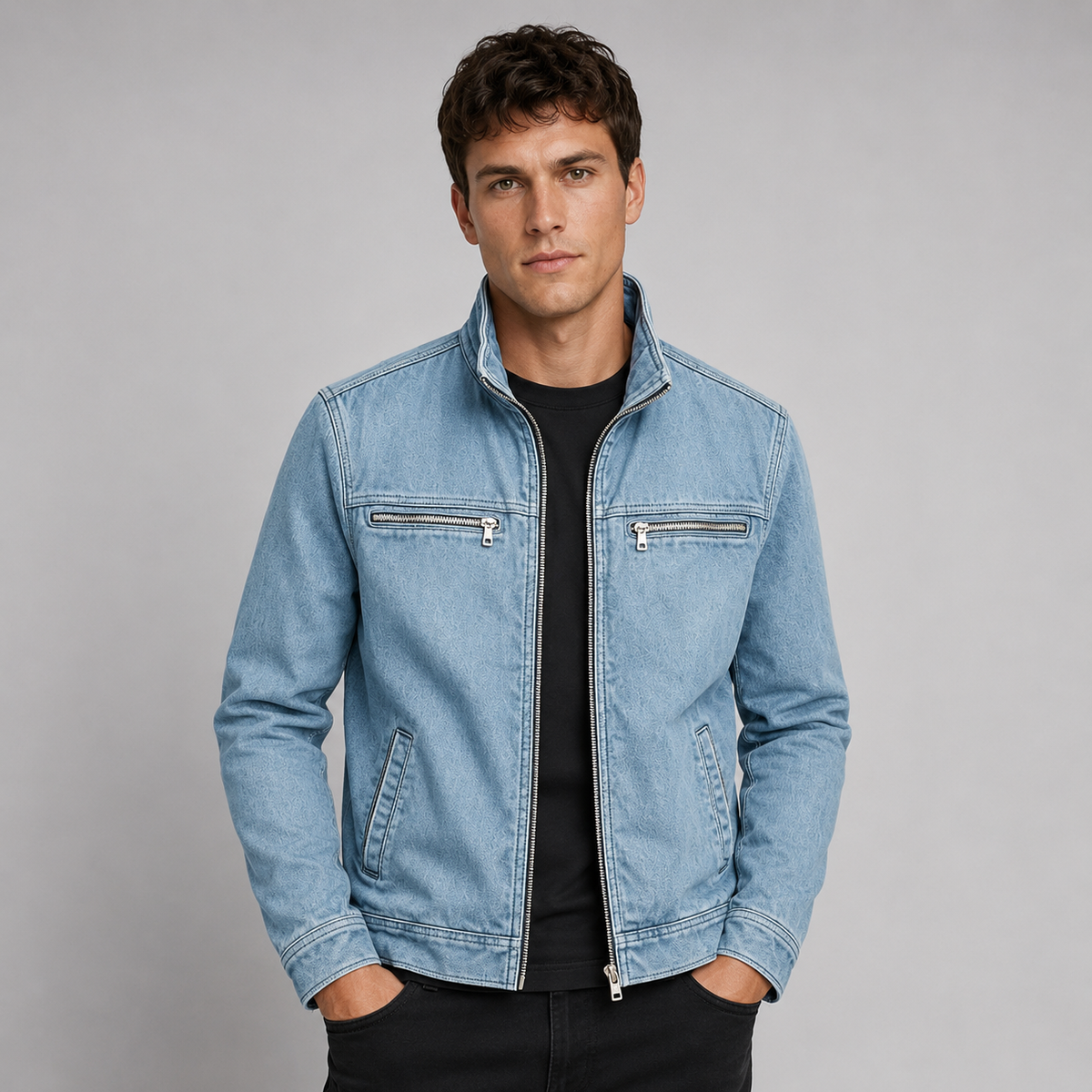 Giacca Casual da Uomo con Zip e Tasche sul Petto