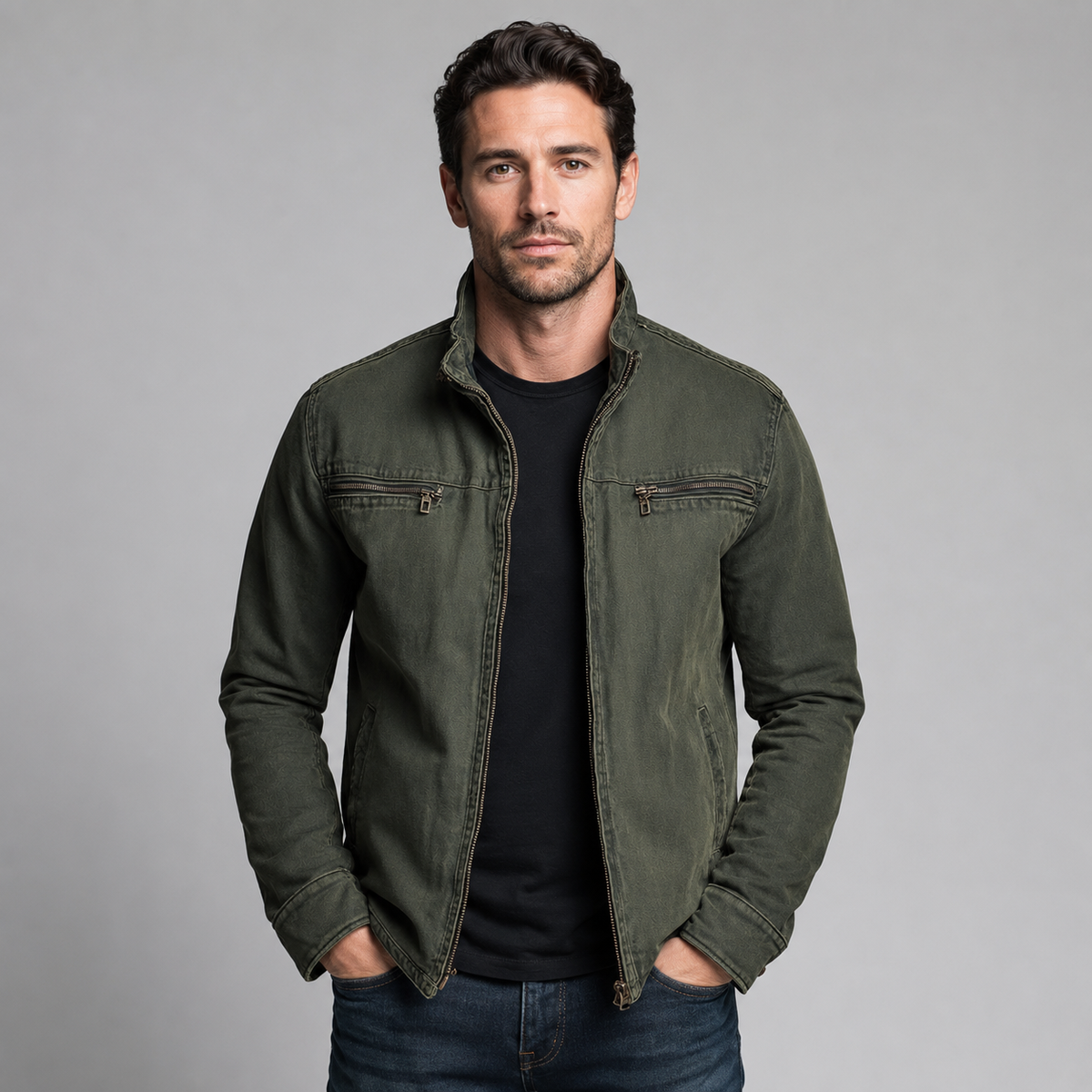 Giacca Casual da Uomo con Zip e Tasche sul Petto