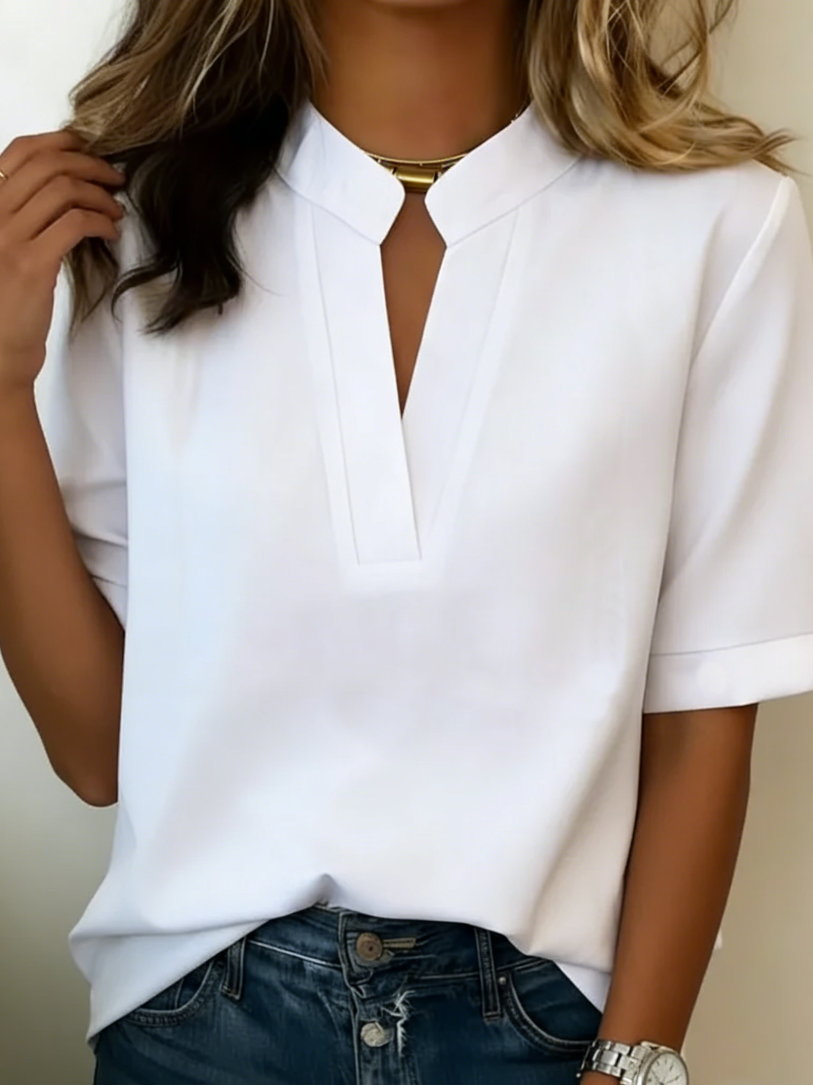 Blusa Casual con Scollo a V da Donna