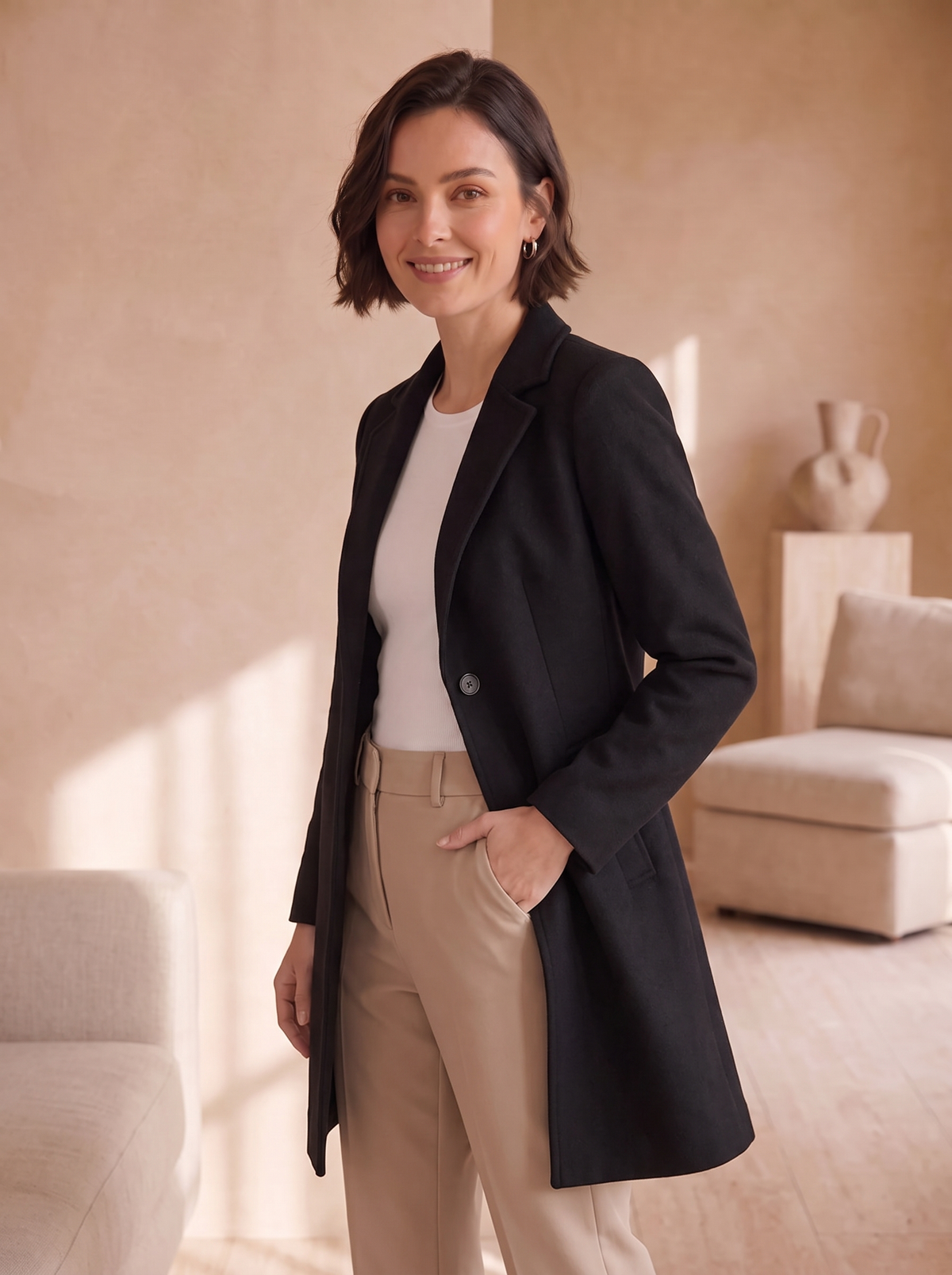 Cappotto Sartoriale da Donna con Rever e Taglio Slim