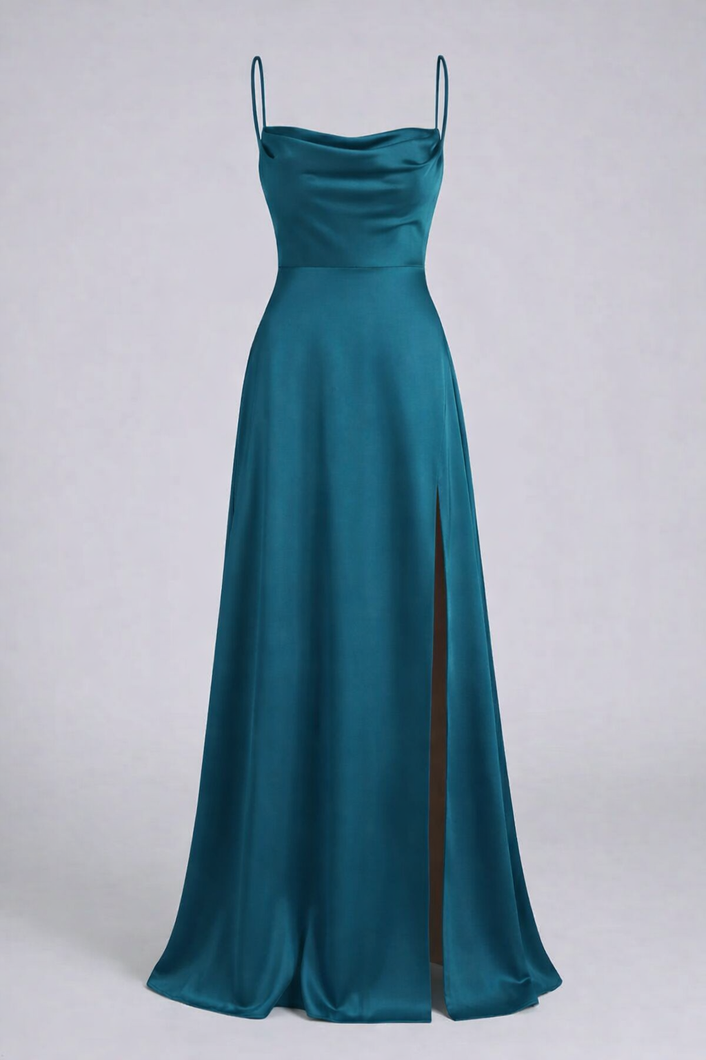 Abito Lungo Donna Elegante con Spalline Sottili e Spacco Laterale