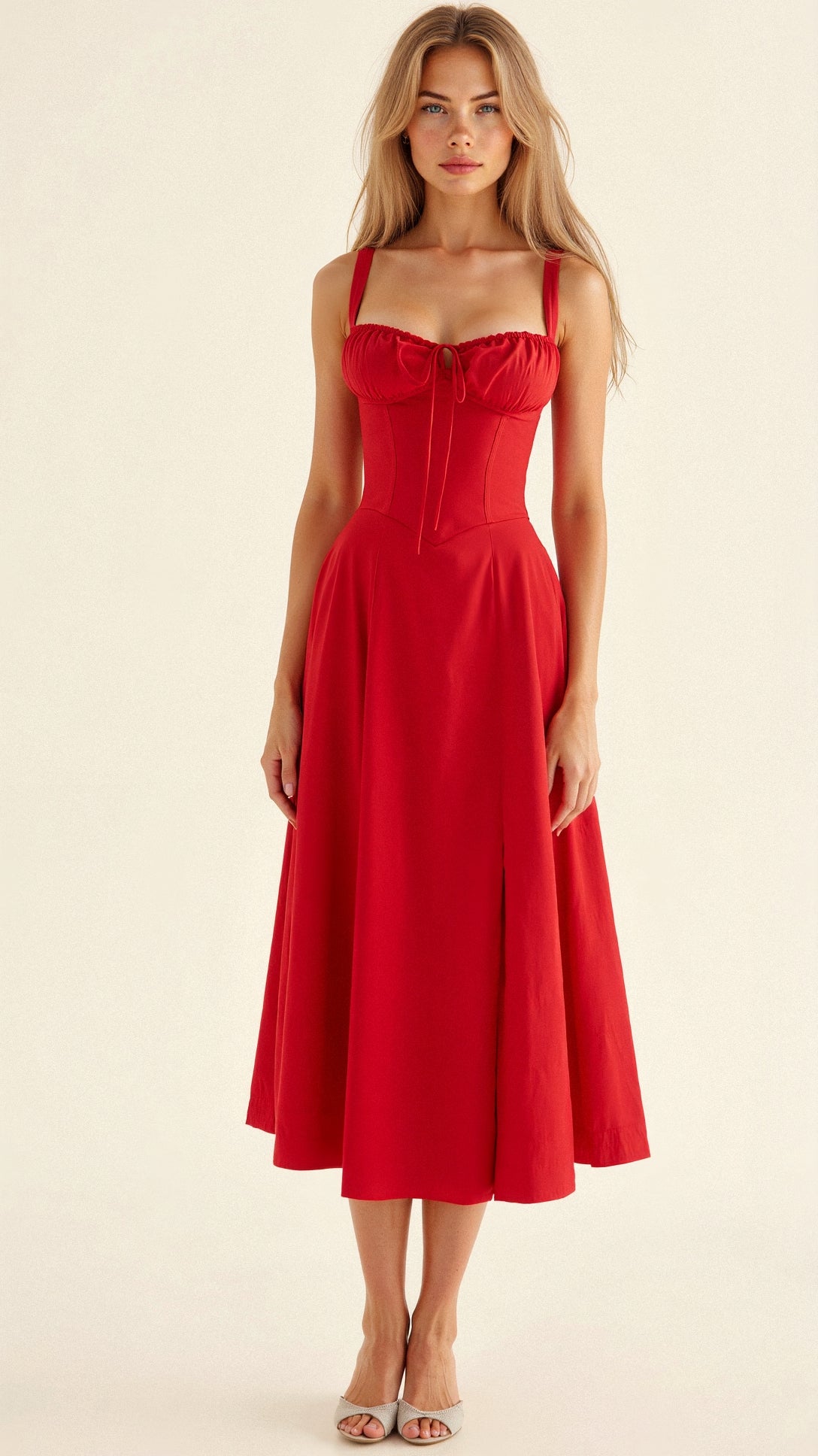 Vestido midi floral con tirantes para mujer