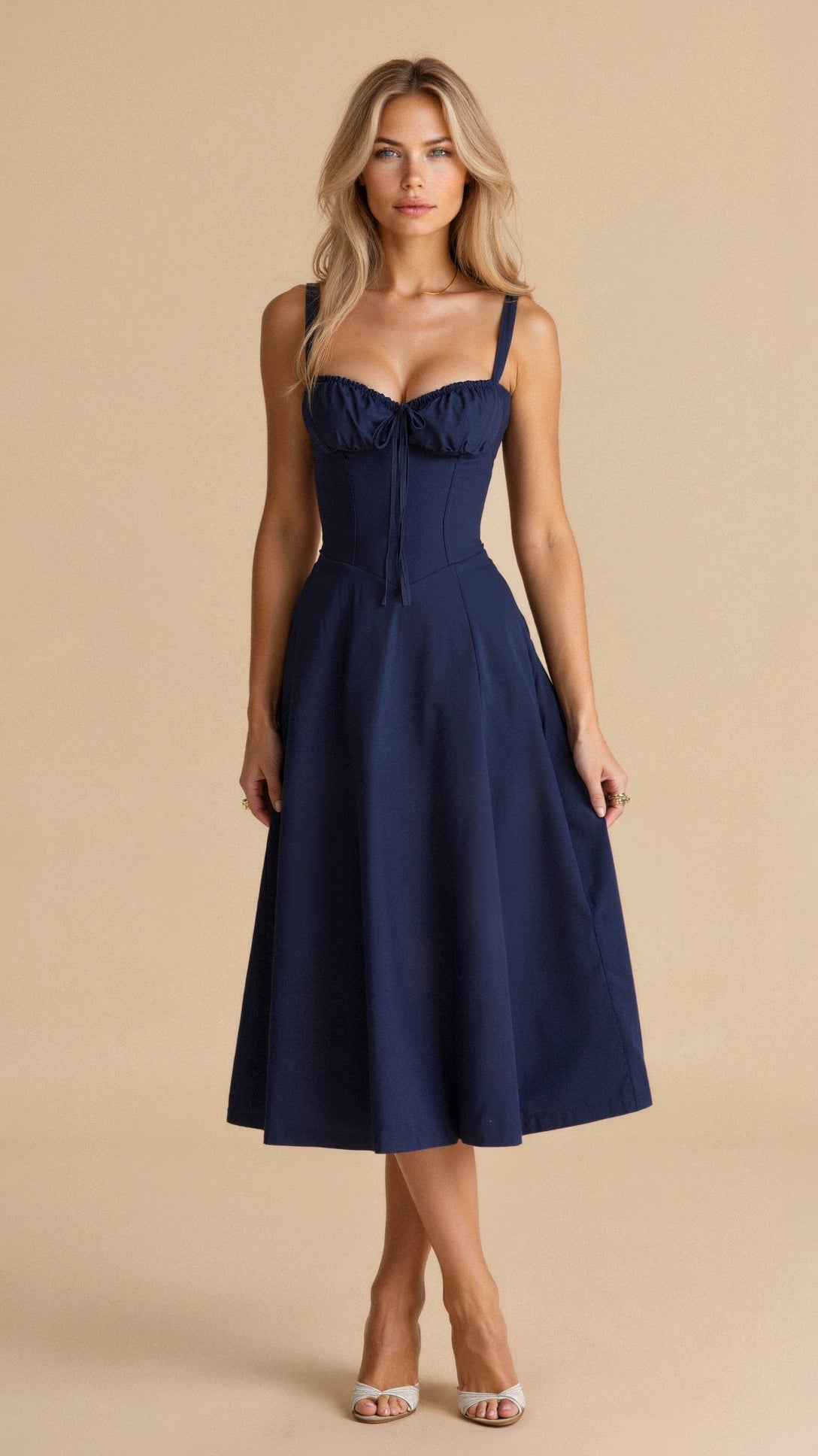 Vestido midi floral con tirantes para mujer