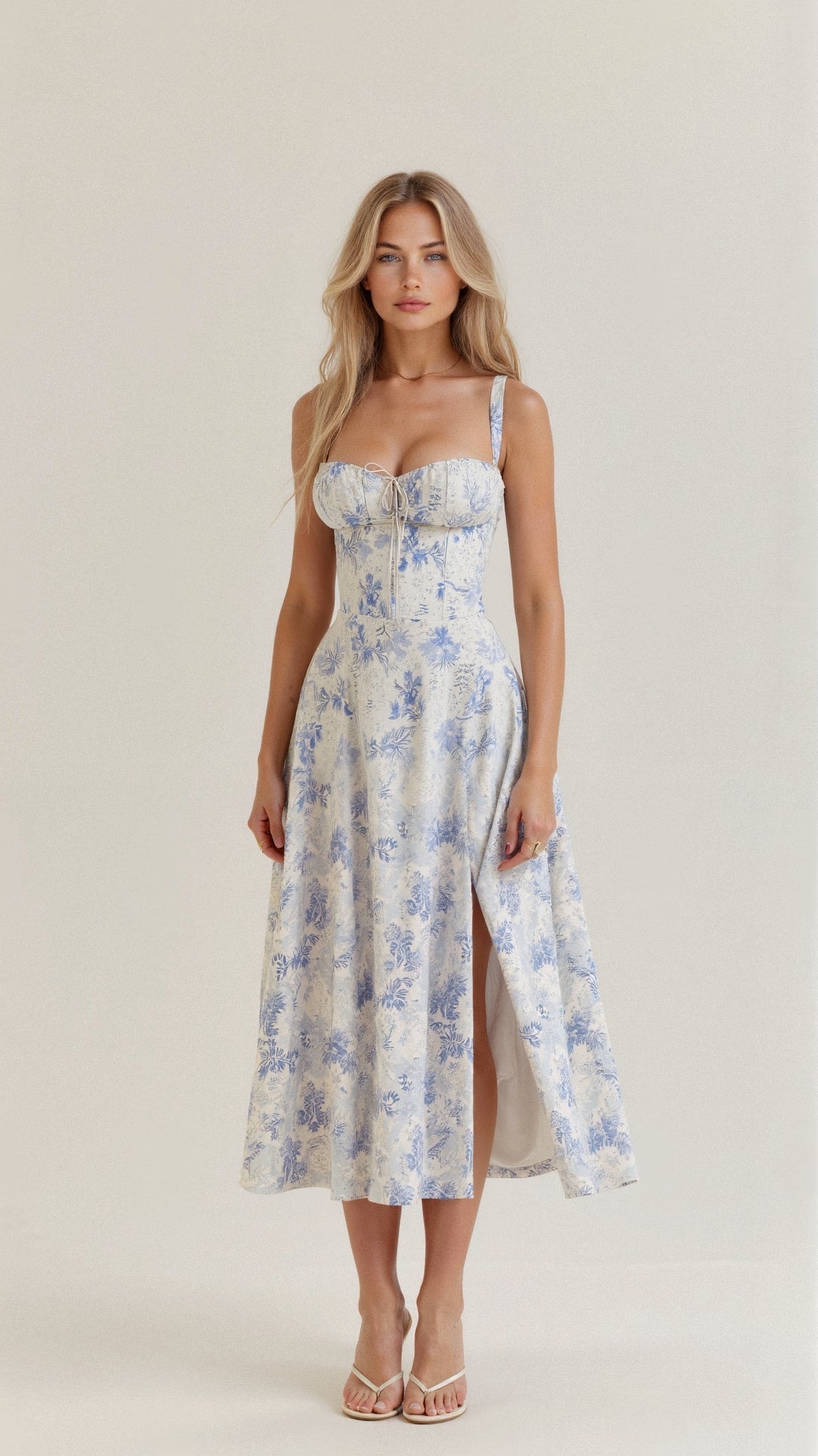 Vestido midi floral con tirantes para mujer
