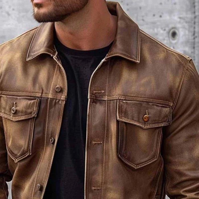 Giacca da Uomo in Ecopelle Vintage con Tasche