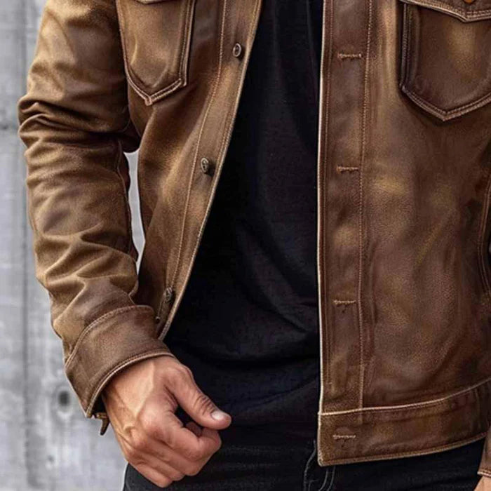 Giacca da Uomo in Ecopelle Vintage con Tasche