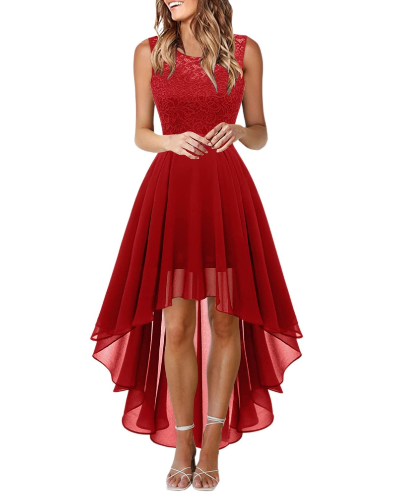 Vestido largo de mujer sin mangas de encaje con escote redondo boho chic elegante