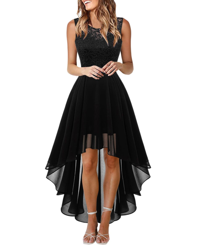 Vestido largo de mujer sin mangas de encaje con escote redondo boho chic elegante