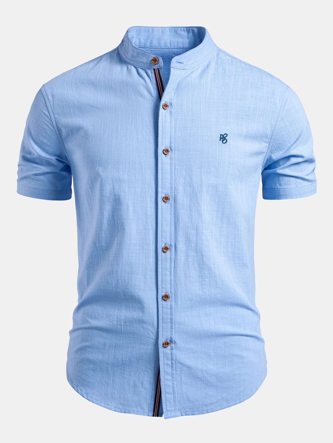 Camicia da Uomo a Maniche Corte con Collo alla Coreana - Vestibilità Sartoriale