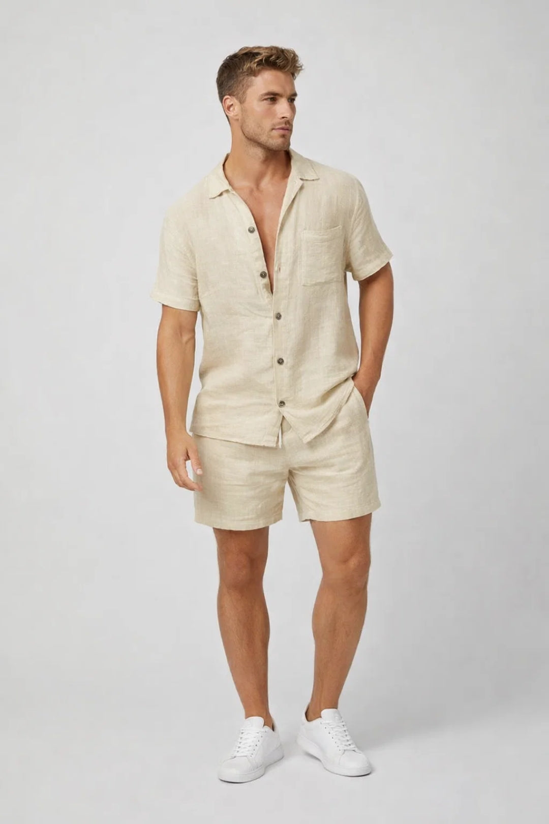 Completo Uomo - Camicia e Shorts Coordinati Collo Cubano