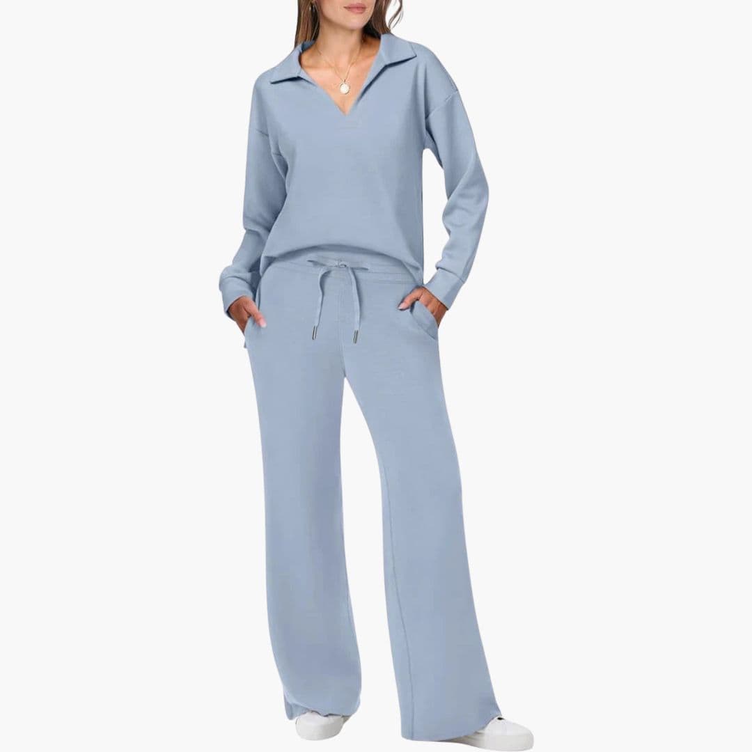 Completo due pezzi da donna con top con scollo a V