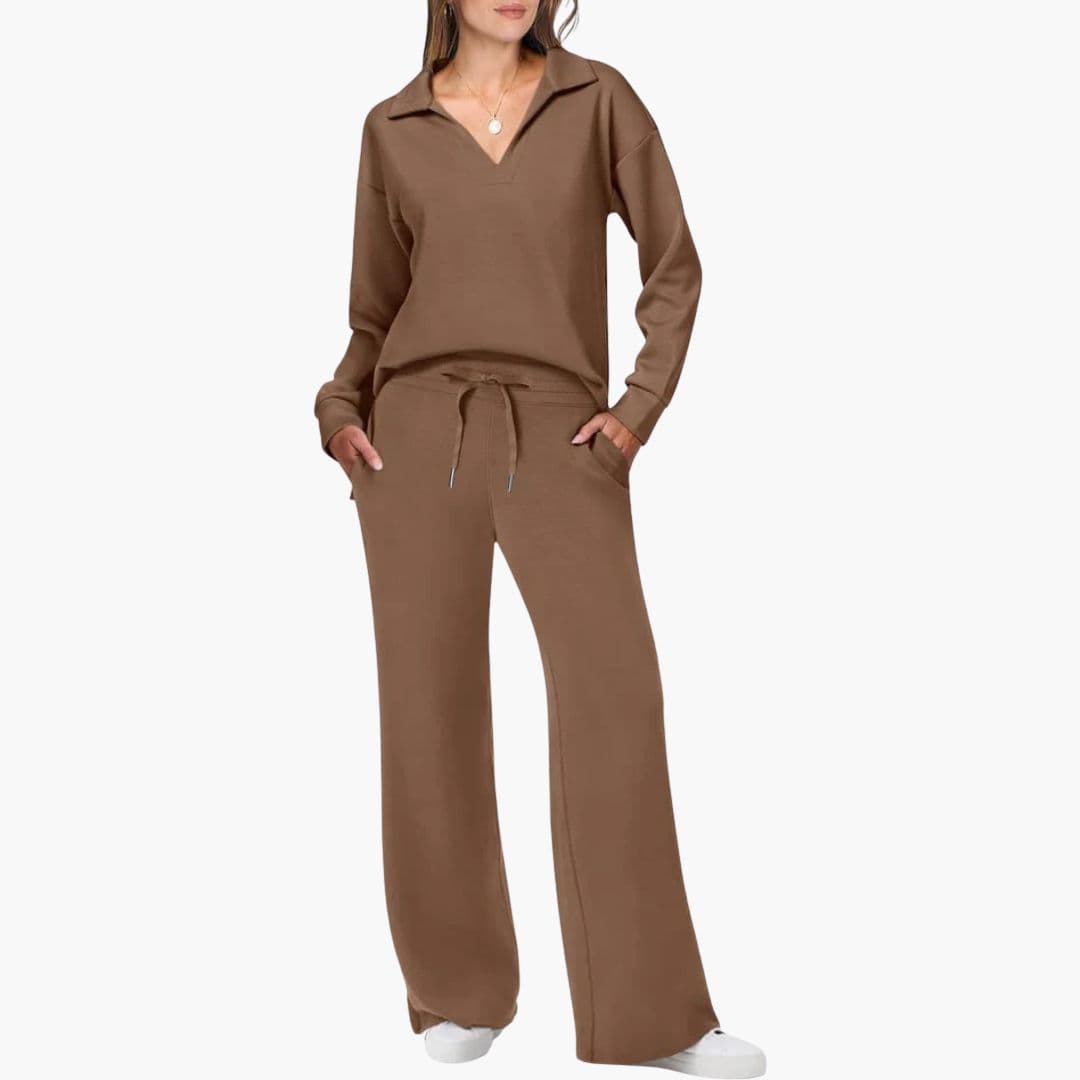 Completo due pezzi da donna con top con scollo a V