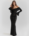 Vestido largo de noche para mujer con escote Bardot y mangas largas