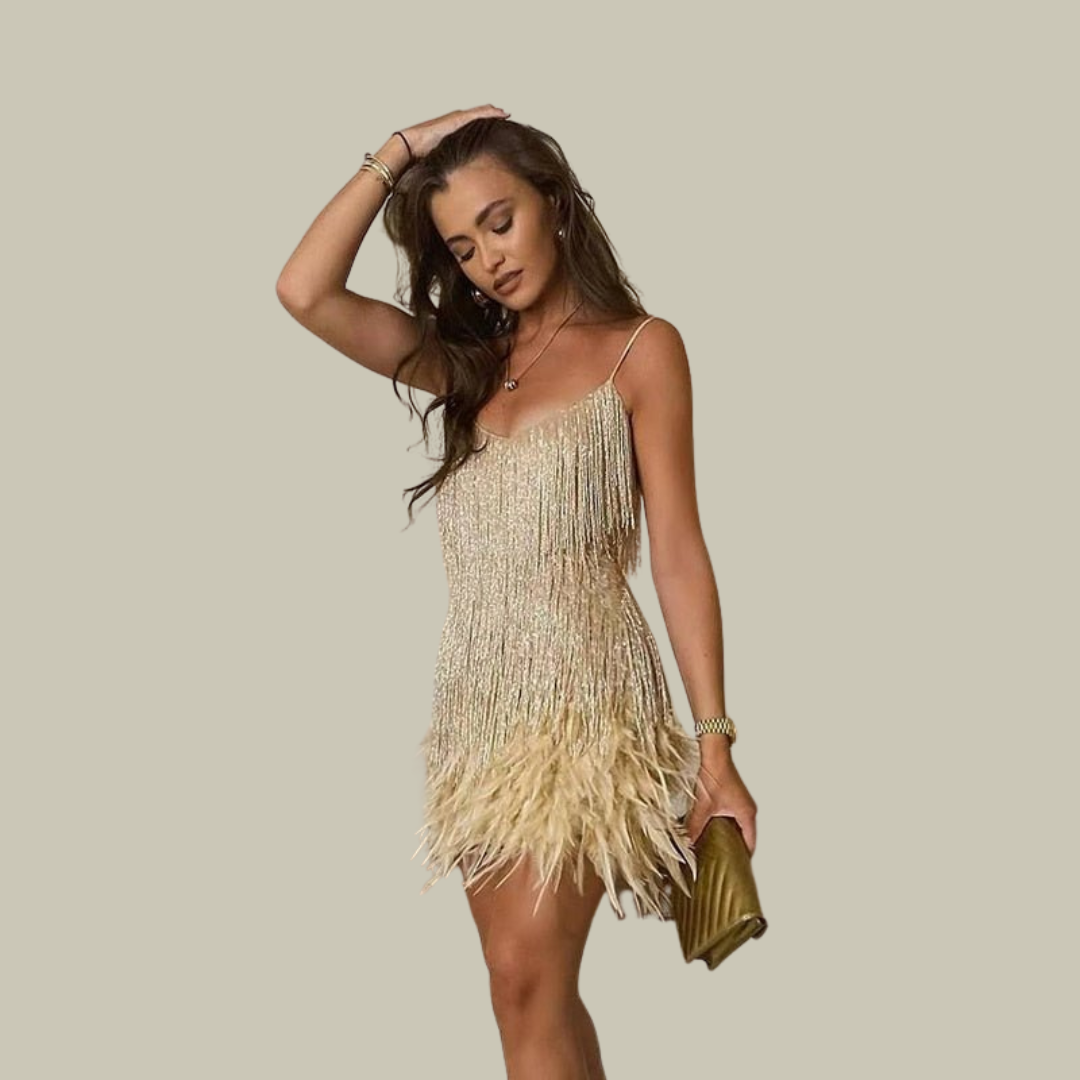 Vestido de mujer con flecos elegante – vestido corto para cóctel y fiesta