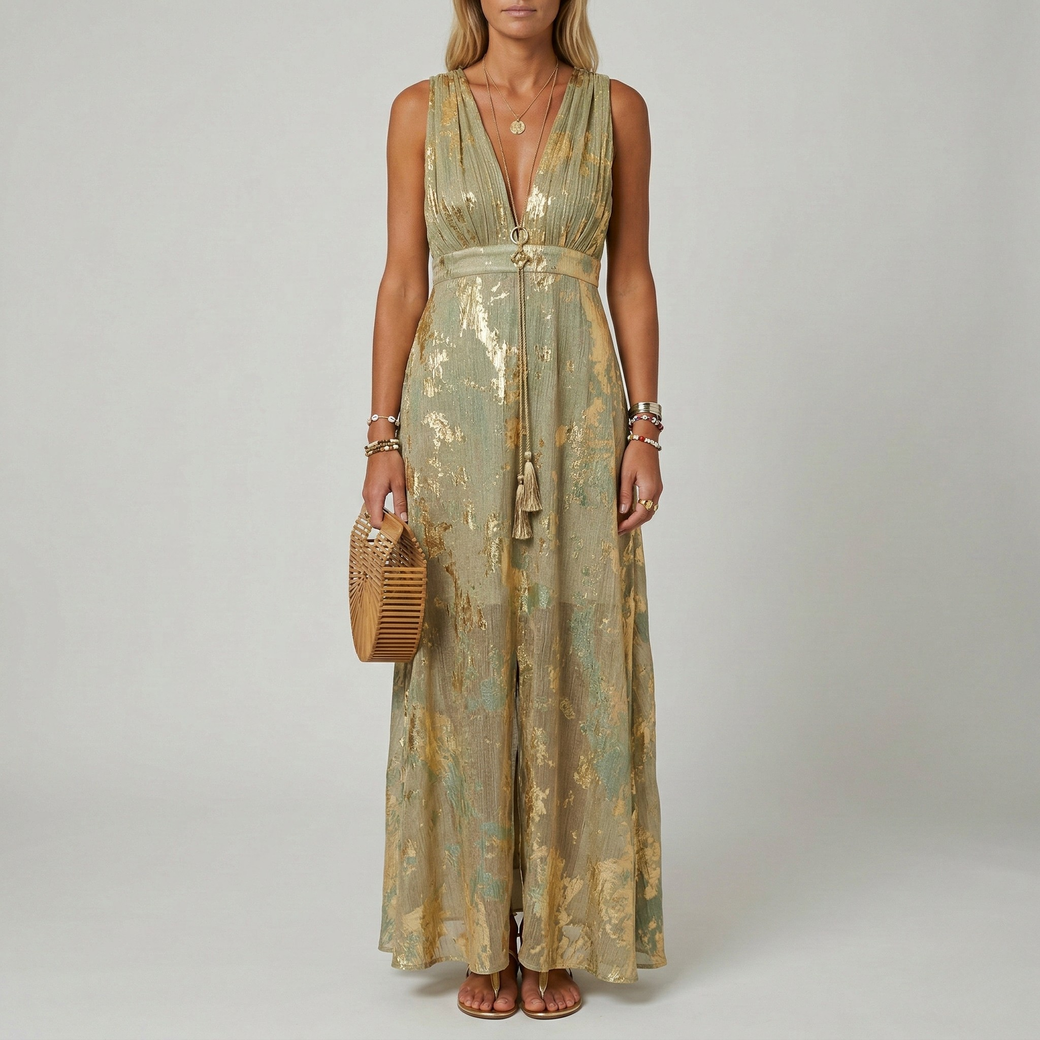 Women's Long Dress V-Neck Sleeveless Elegant Ceremony Dress