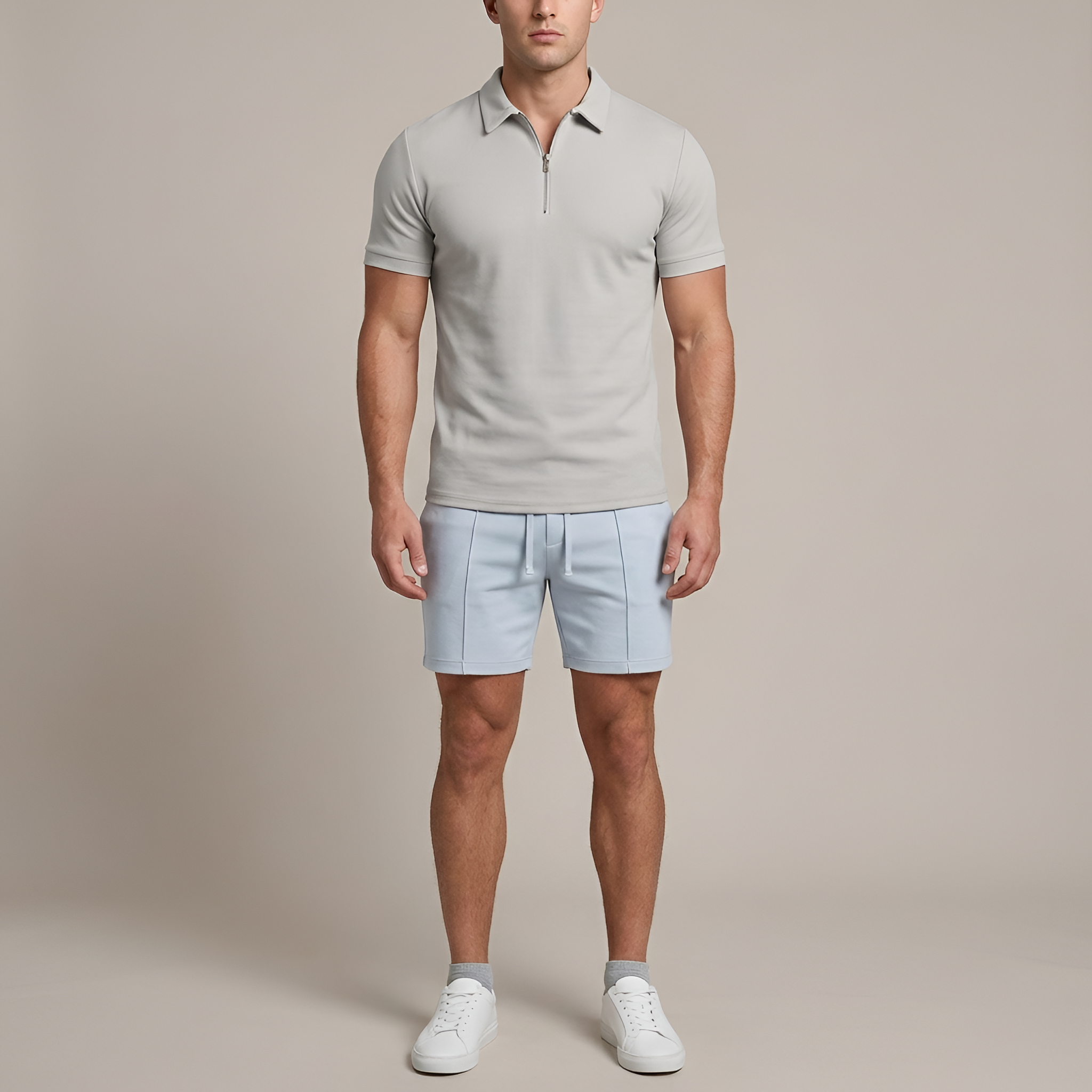 Polo uomo manica corta con zip e colletto classico slim fit