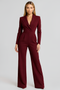 Elegant jumpsuit til kvinder i blazerstil med V-hals og brede ben, almindelig pasform