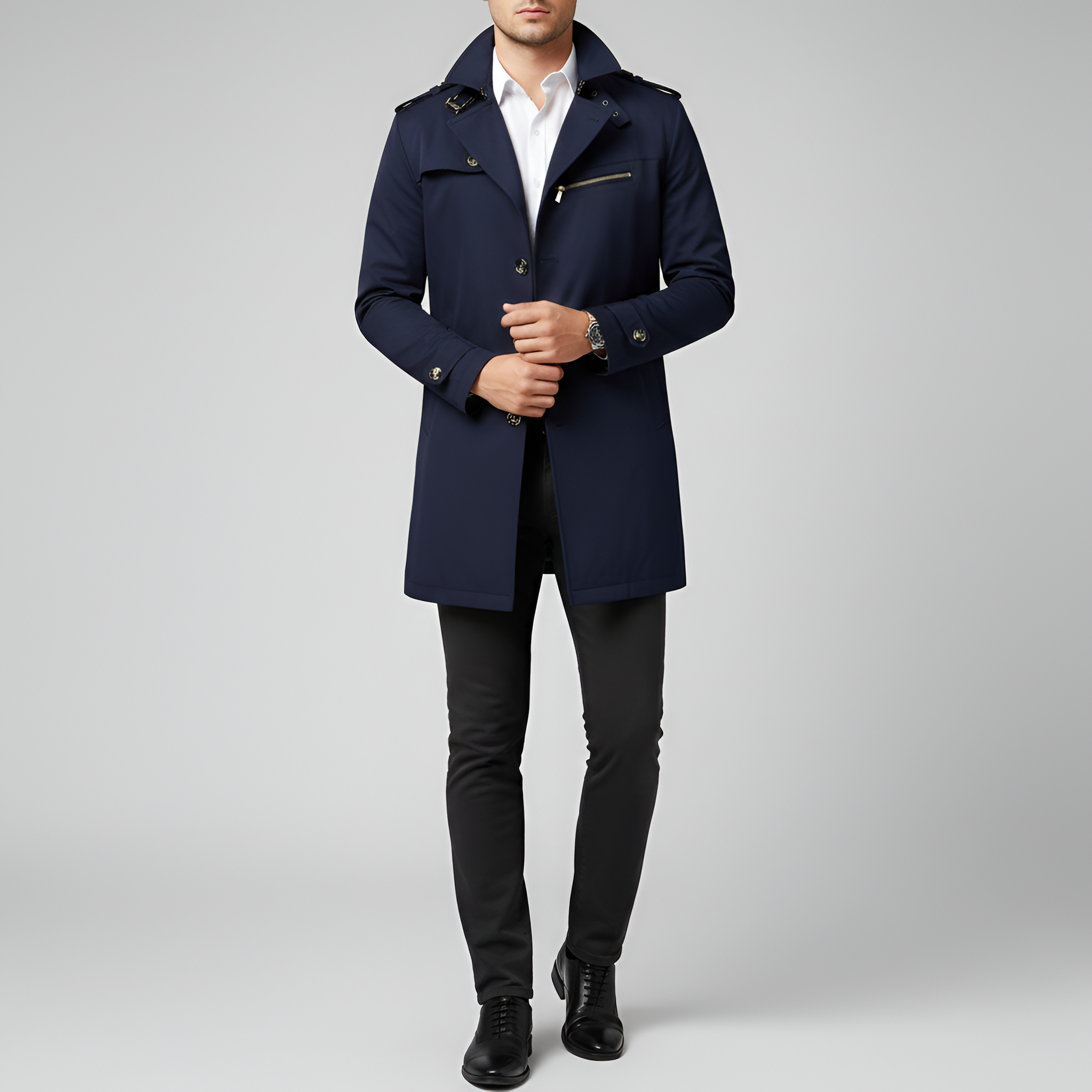 Valerios Fashion trench uomo elegante con cintura e chiusura a bottoni