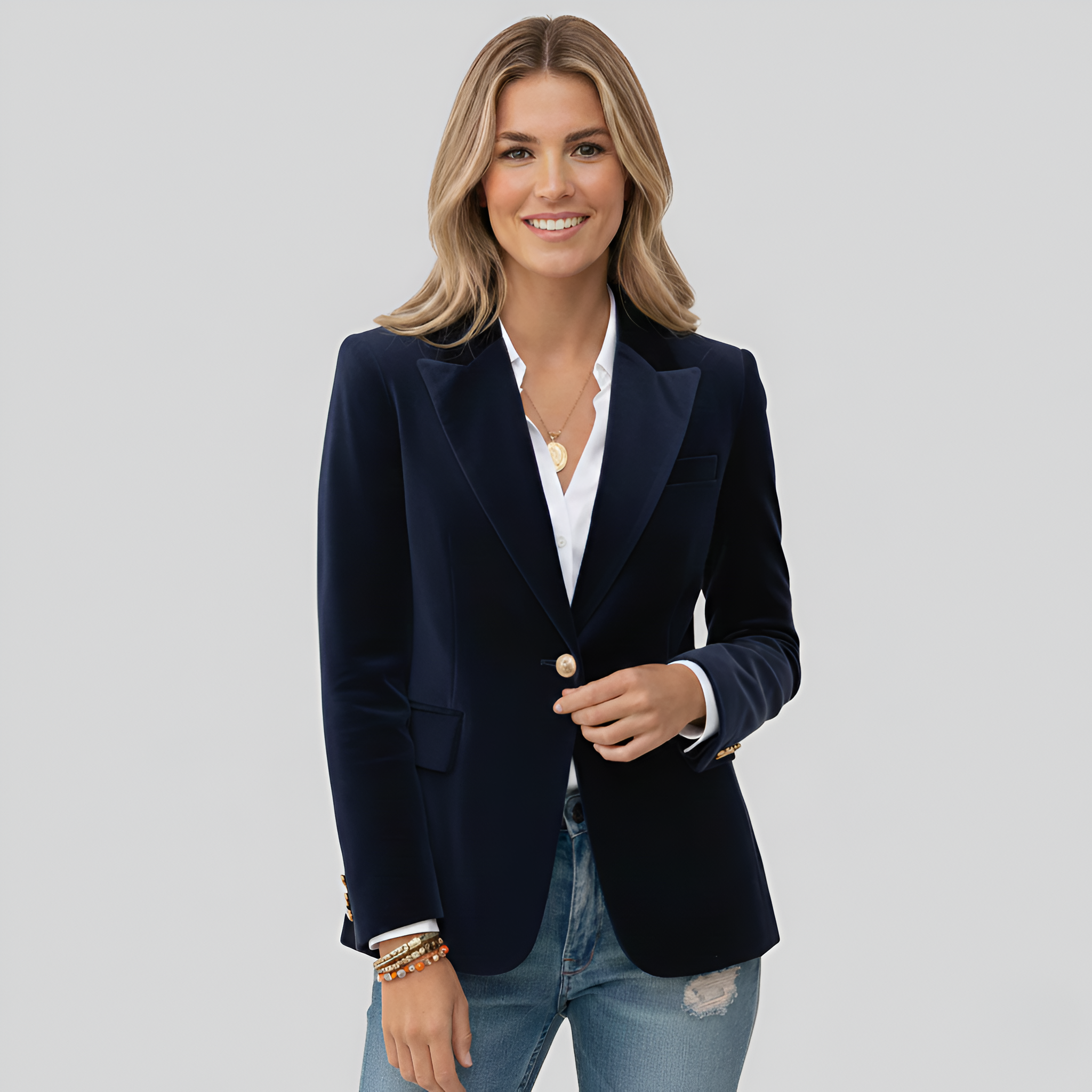 Valerios Fashion blazer donna elegante in velluto a un bottone