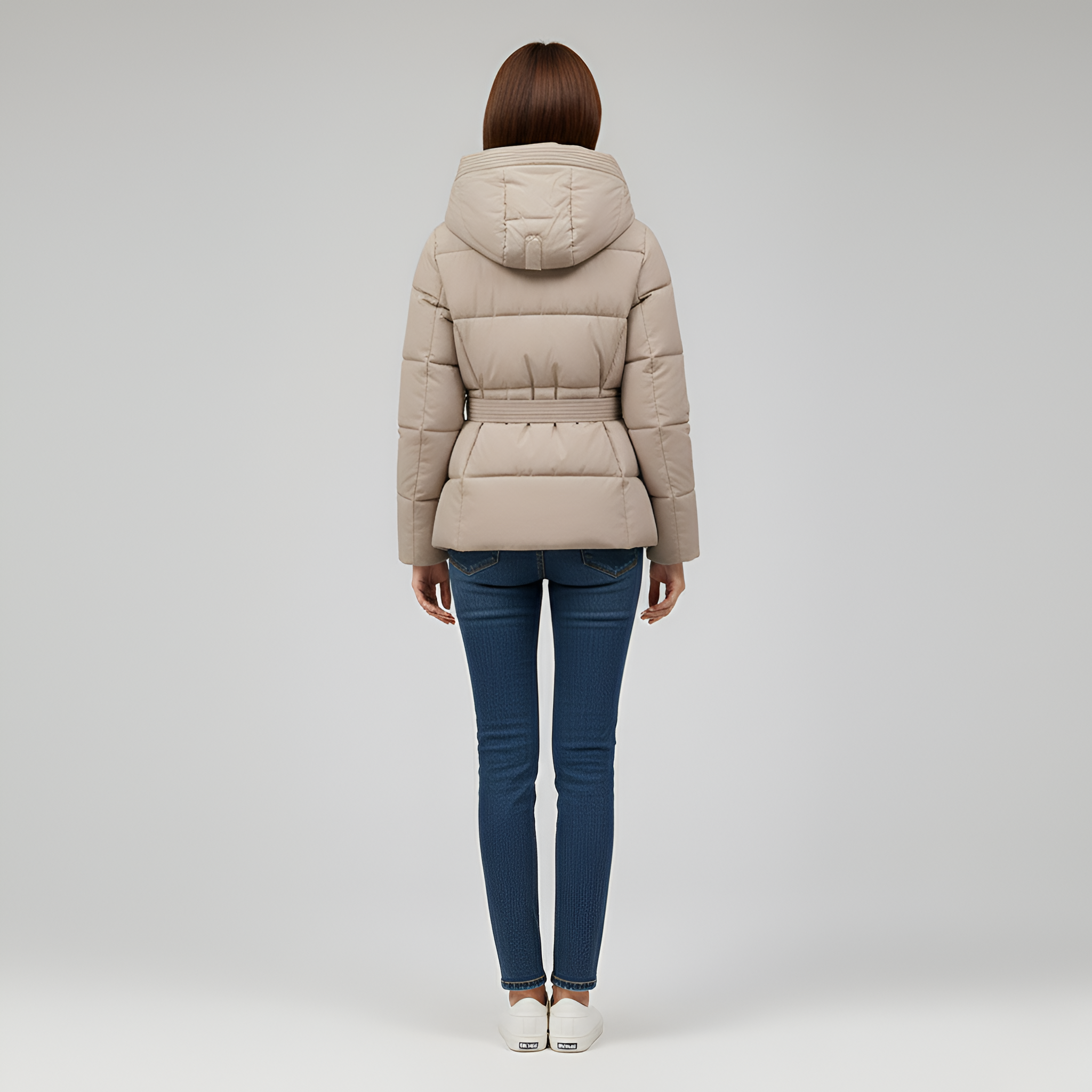 Valerios Fashion casaco acolchoado feminino com capuz e cinto para inverno