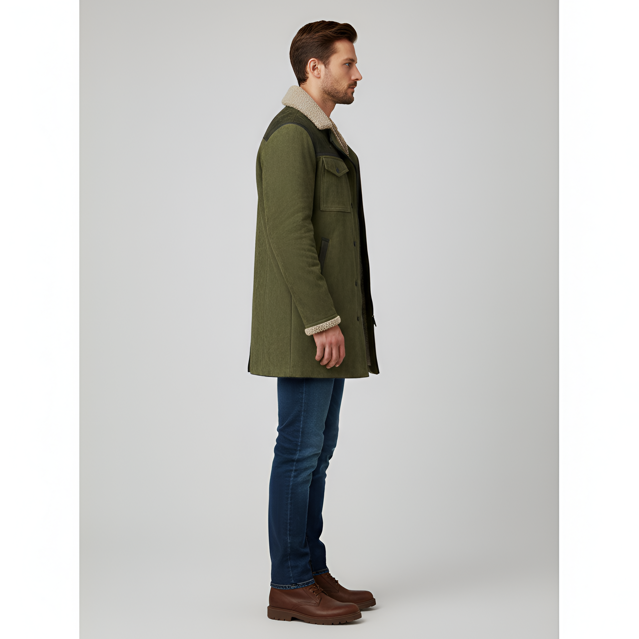Valerios Fashion giacca uomo foderata in pile con colletto shearling e bottoni