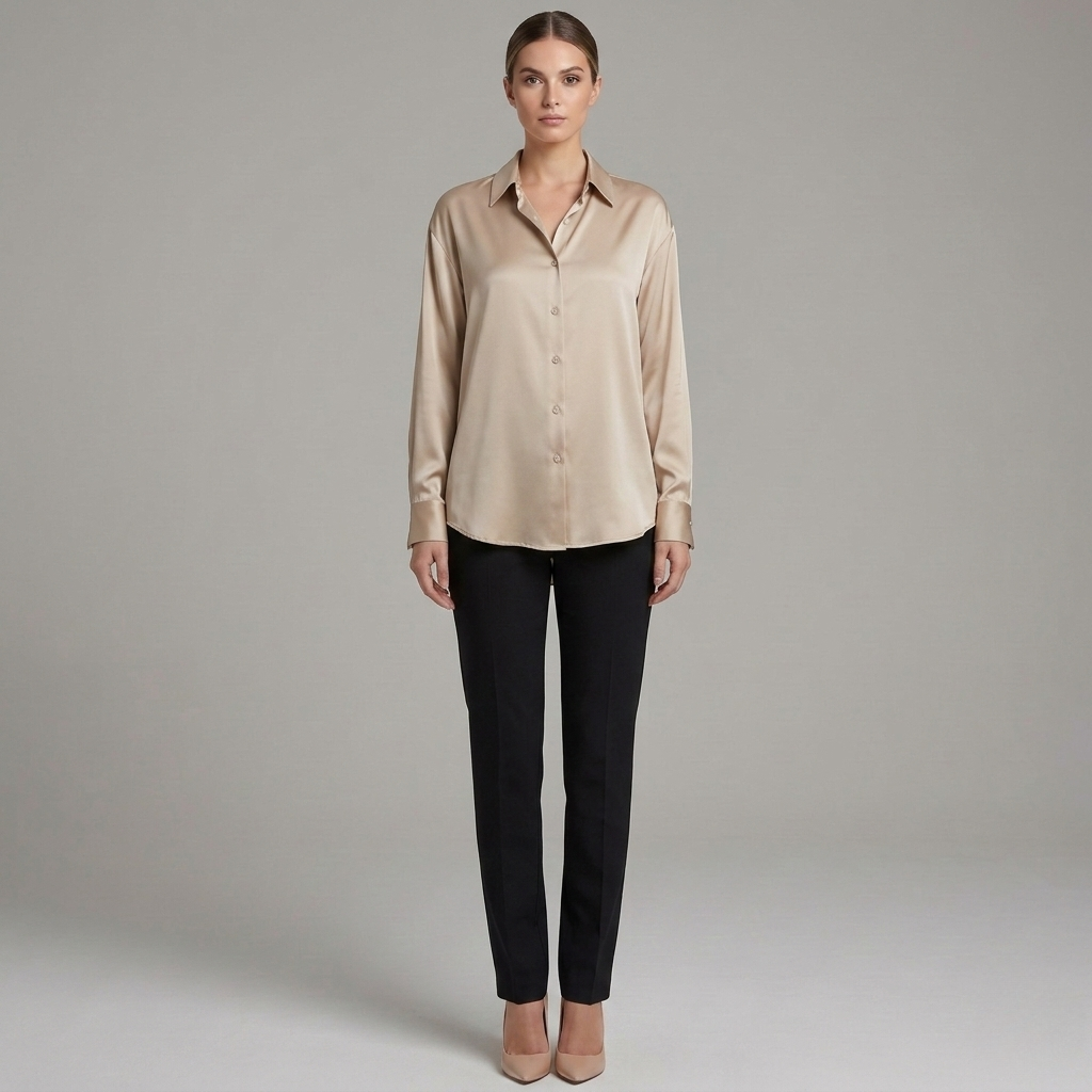 Camicia donna elegante satinata con bottoni maniche lunghe blusa donna classica