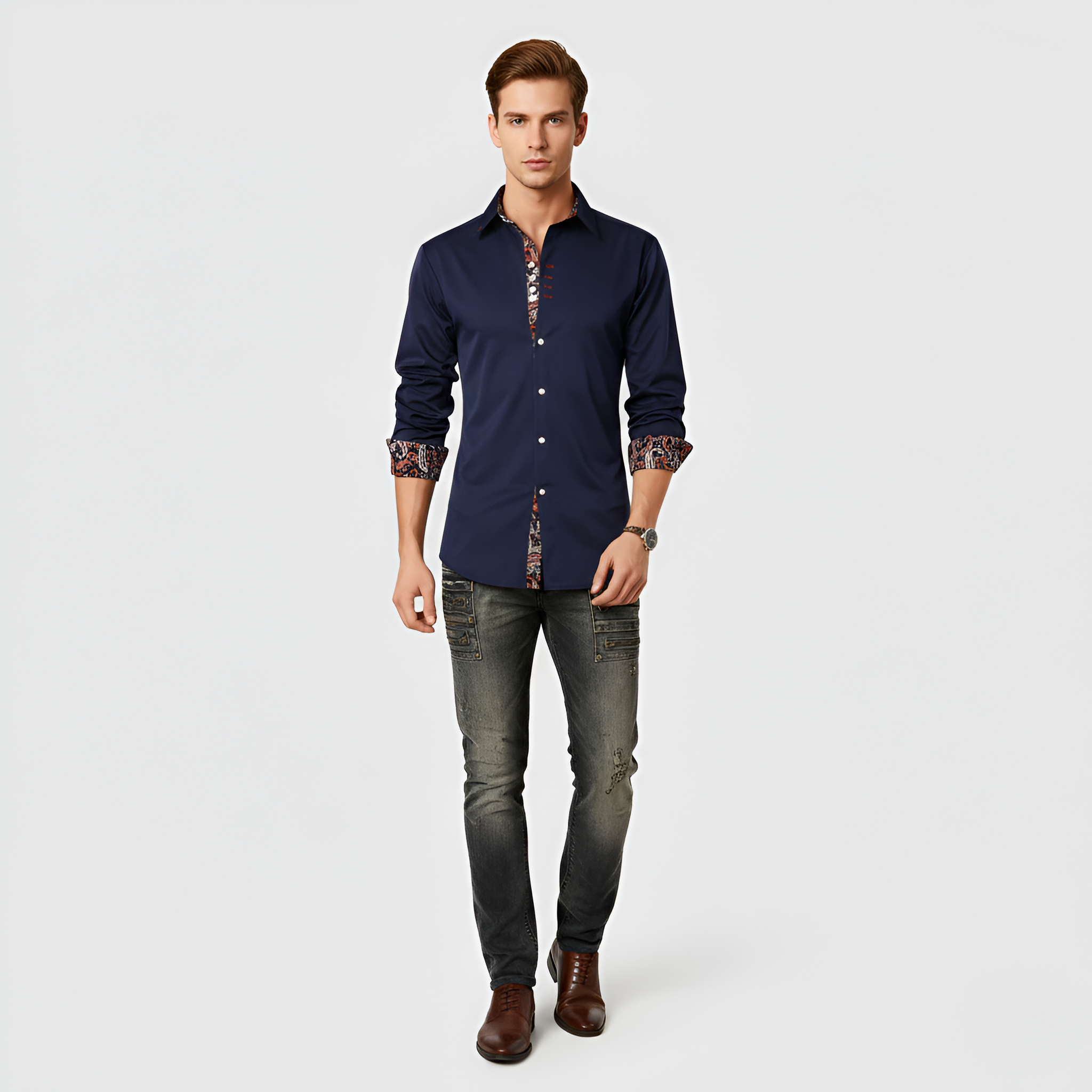Valerios Fashion camicia uomo slim fit in cotone con dettagli stampati